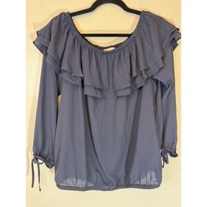 Michael Kors Navy Dropped Shoulder 3/4 Sleeve Blouse With Tie Accents Size L